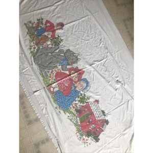 Vintage Perma Prest Little Red Riding Hood Wolf Grandma Full Flat Sheet Sears